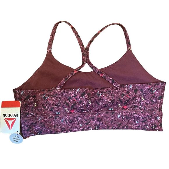 Reebok‎ Girls Sports Bra NEW Burgundy Multicolor Fitted Stretch Racerback XXL 18 - Picture 2 of 7